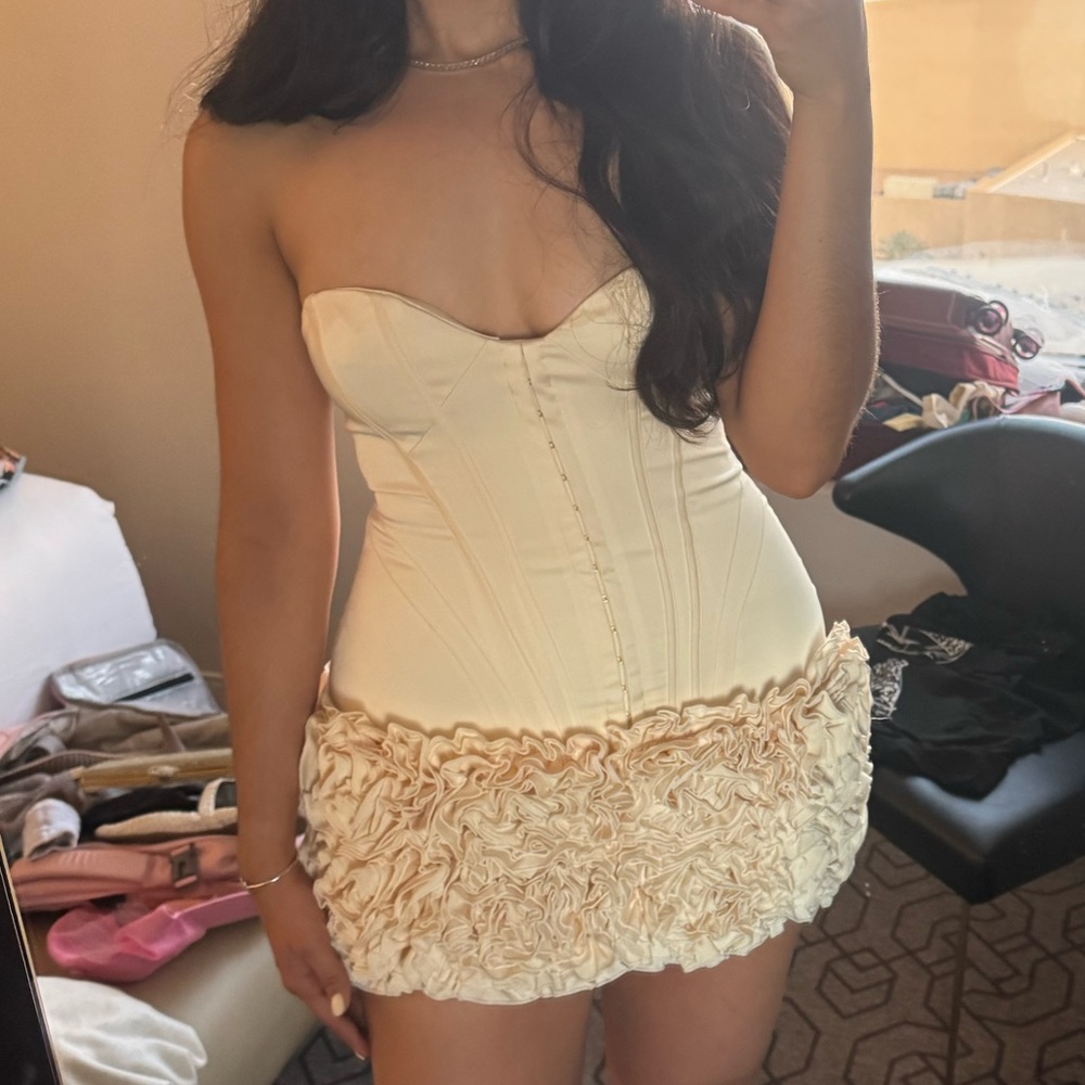 Oh Polly Cream Ruffle Mini Dress - Picture 3 of 3
